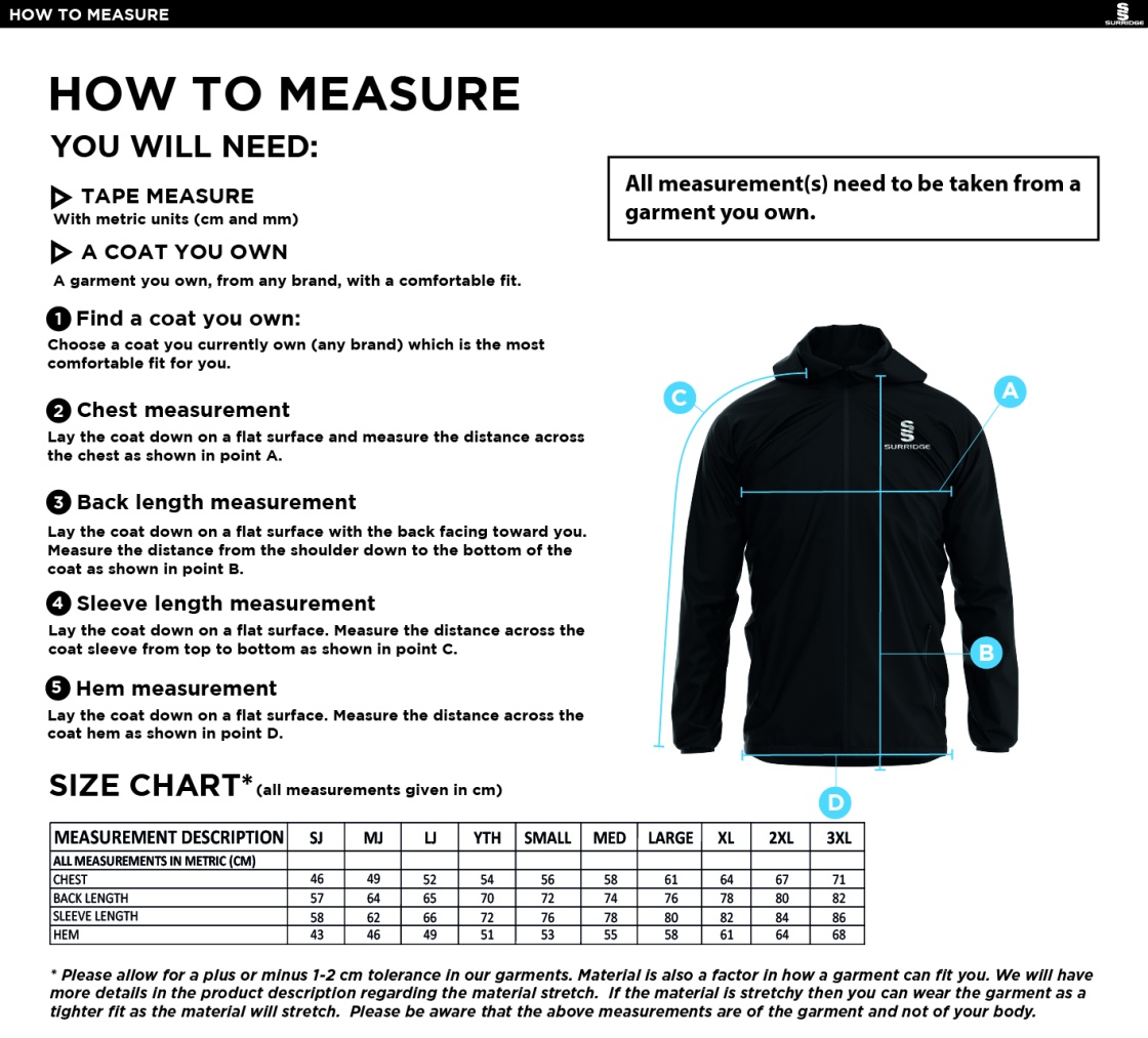 LIVERPOOL CC Dual Elite 1/4 Zip Hoody / Rain Jacket : Black - Size Guide