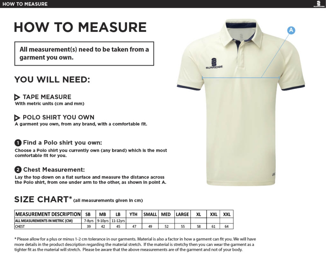 Liverpool CC - Short Sleeved Ergo Playing Shirt - Size Guide