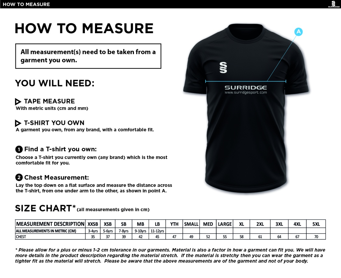 Liverpool CC - Junior Blade Training Shirt - Size Guide
