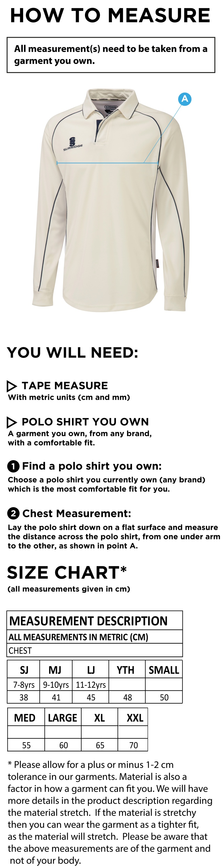 Liverpool CC - Premier Long Sleeved Shirt - Size Guide