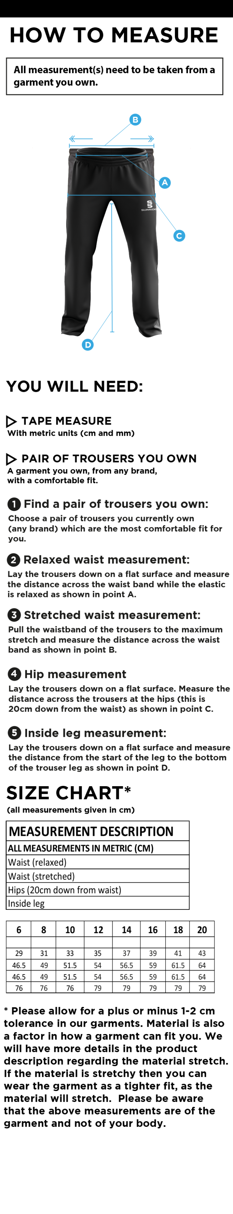 LIVERPOOL CC Women's Ripstop Track Pant : Black - Size Guide