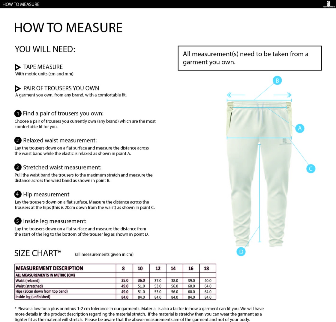 LIVERPOOL CC Ergo Playing Women`s Pant - Size Guide