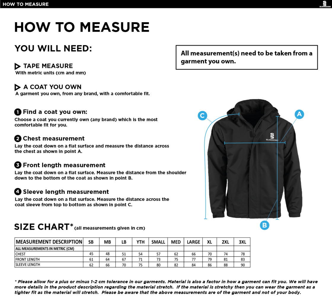 Liverpool CC - Fleeced Line Jacket - Size Guide