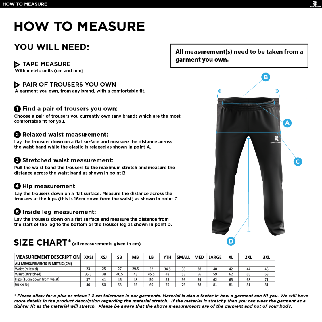 LIVERPOOL CC Classic Tracksuit Pant With Thigh Length Zip Black Mens - Size Guide