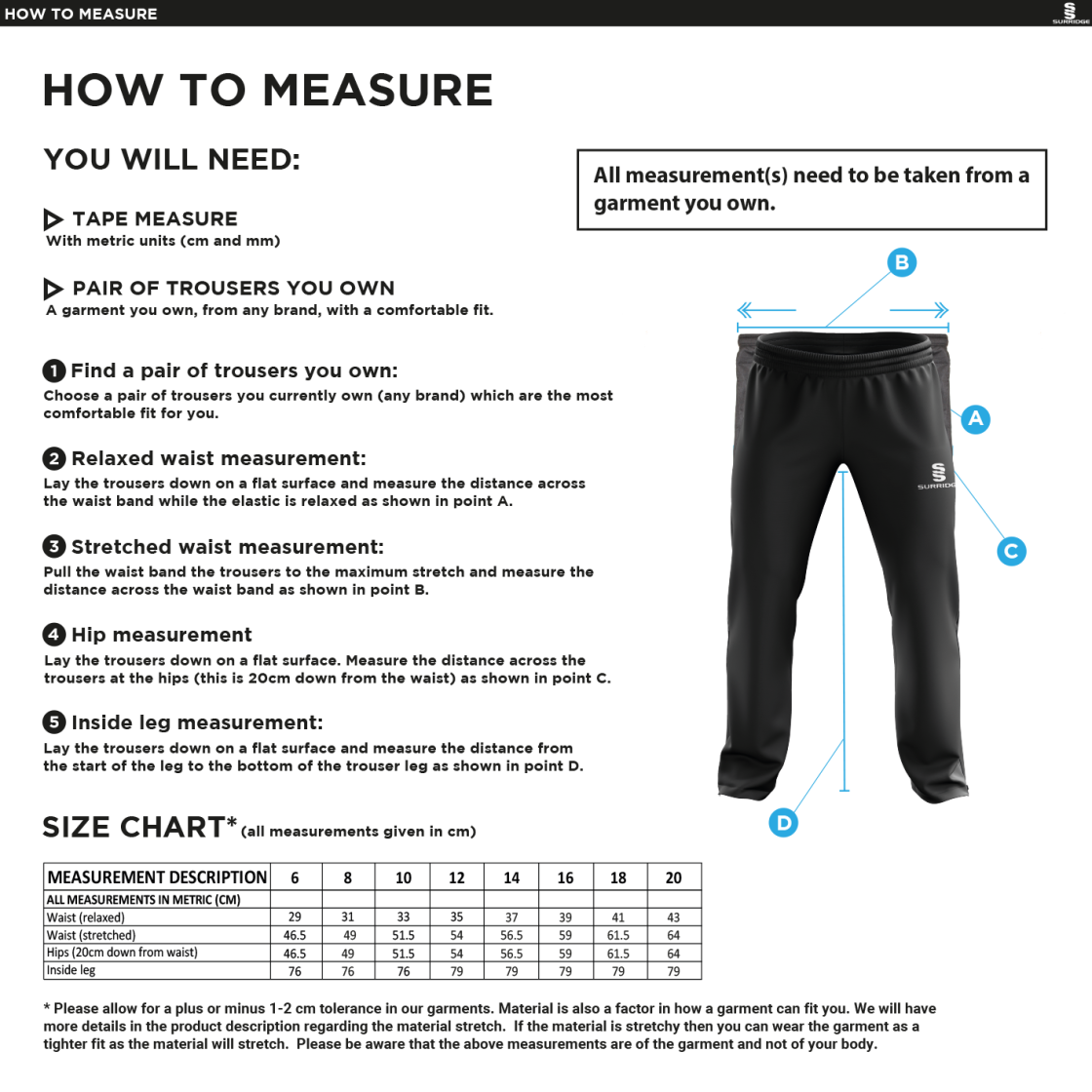 LIVERPOOL CC Women's Ripstop Track Pant : Black - Size Guide