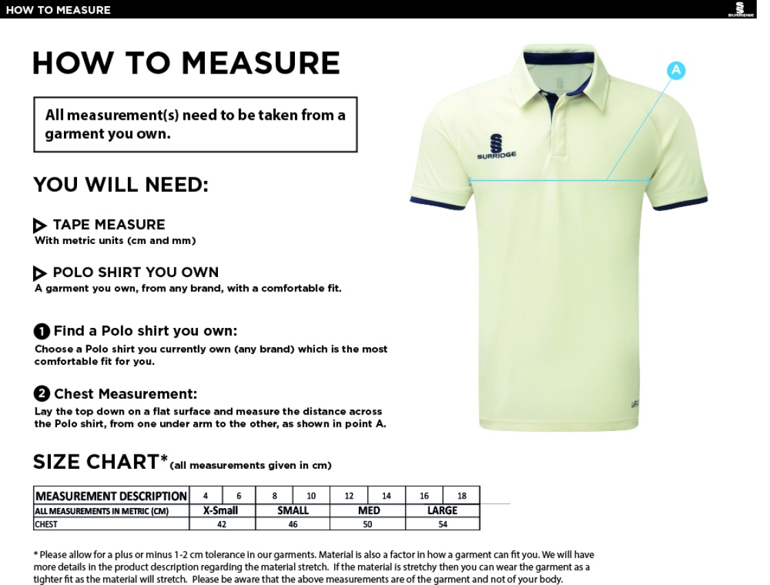 LIVERPOOL CC Dual Cricket Shirt Short Sleeve Womens - Size Guide
