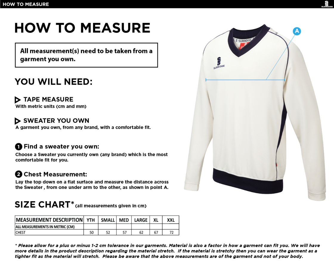 Liverpool CC - Curve Long Sleeved Sweater - Size Guide