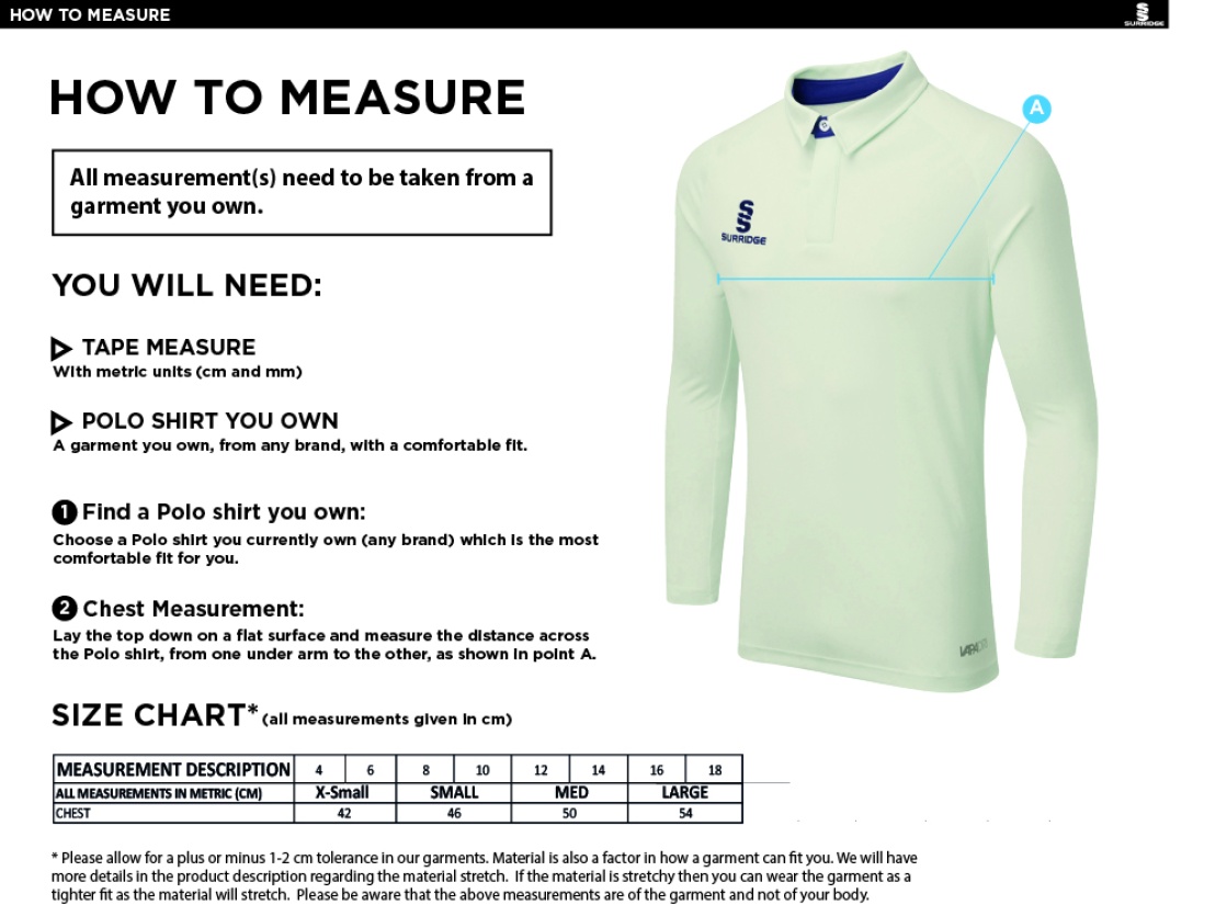 LIVERPOOL CC DUAL LONG SLEEVE CRICKET SHIRT (WOMENS)-Ivory - Size Guide