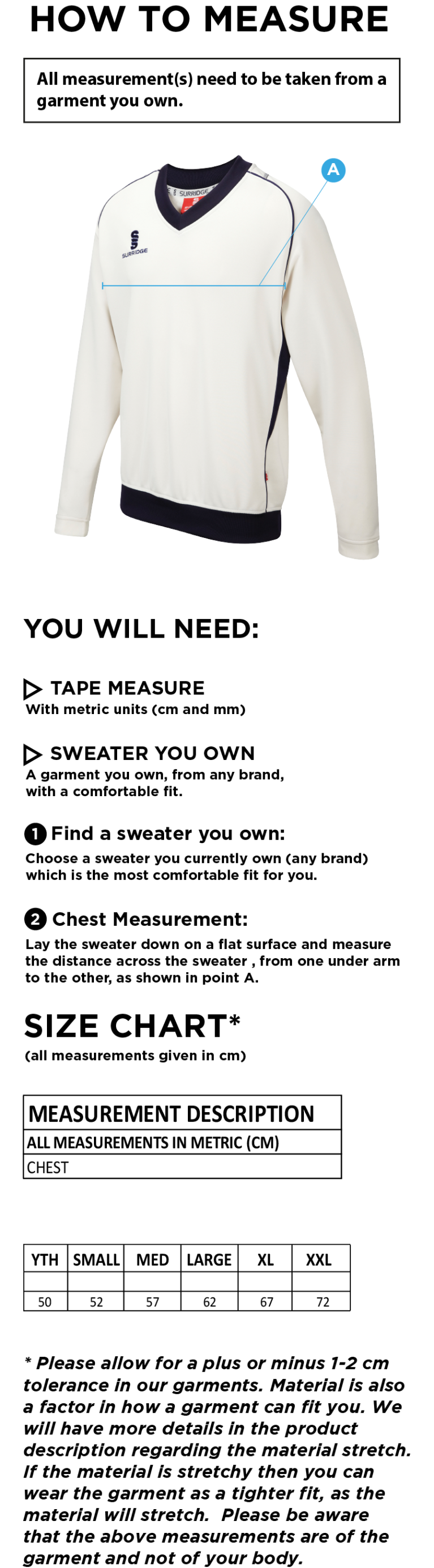Liverpool CC - Curve Long Sleeved Sweater - Size Guide