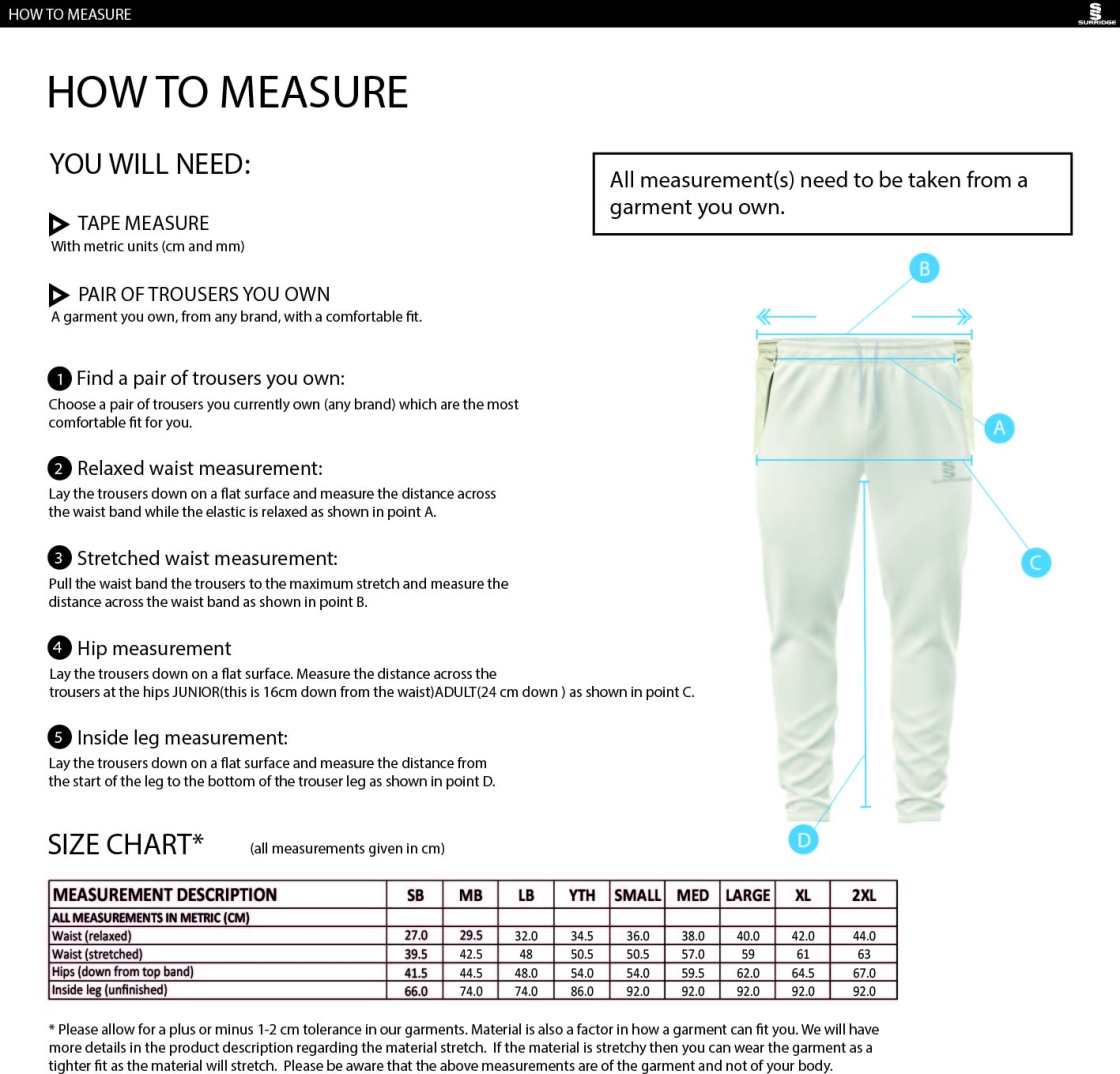 Liverpool CC - Tek Playing Pants - Size Guide