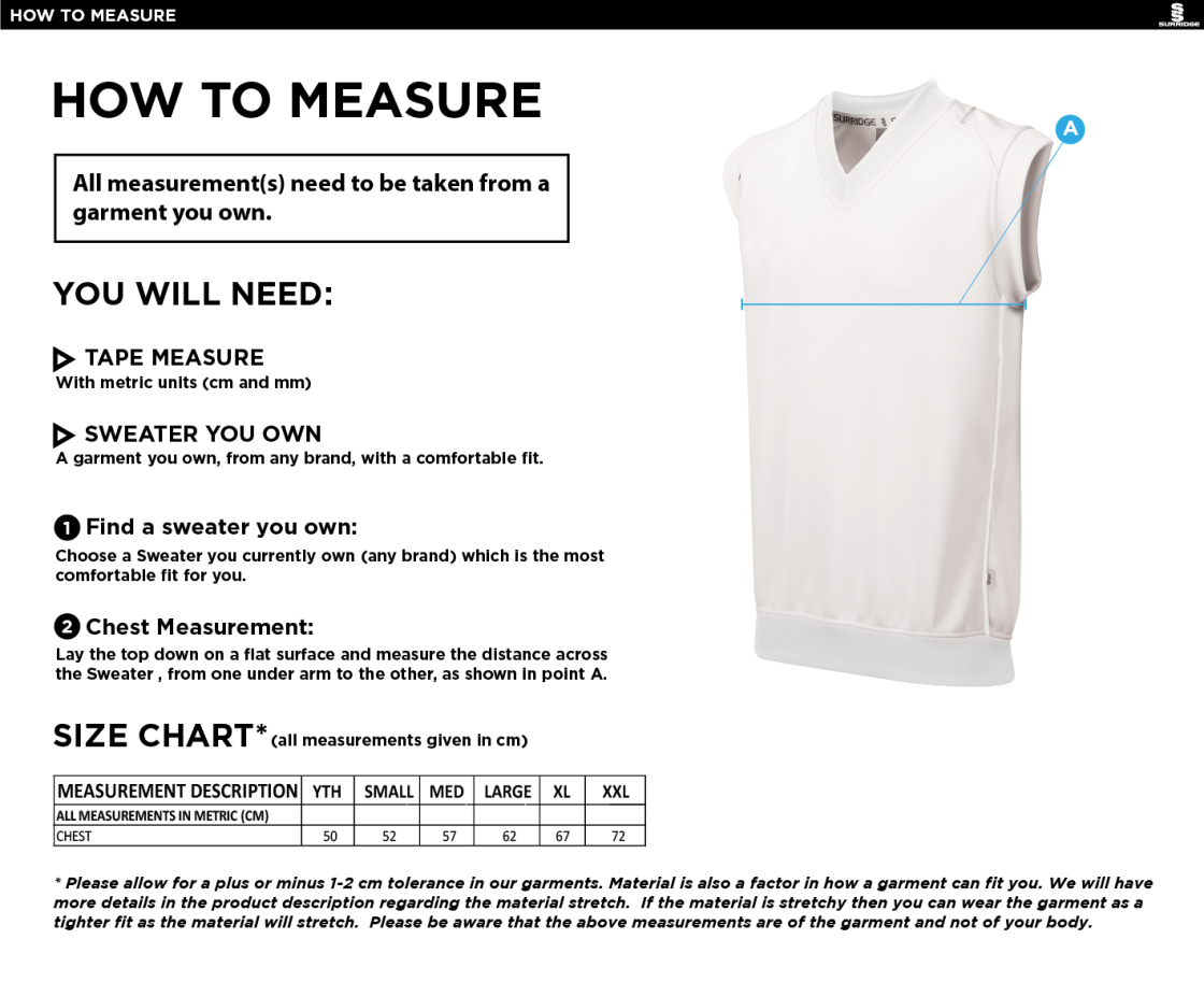 Liverpool CC - Curve Sleeveless Sweater - Size Guide