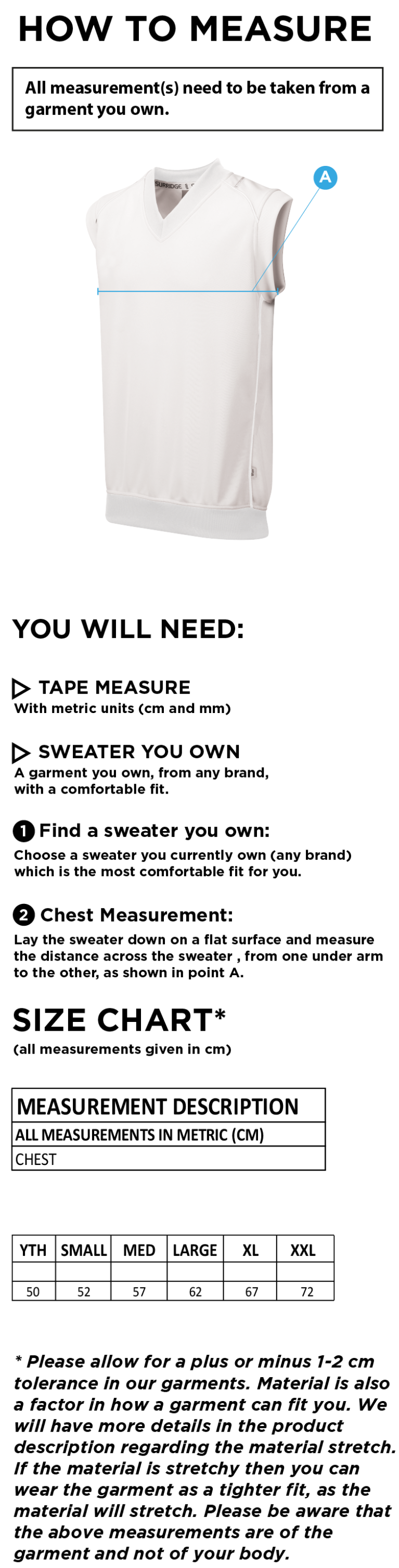 Liverpool CC - Curve Sleeveless Sweater - Size Guide