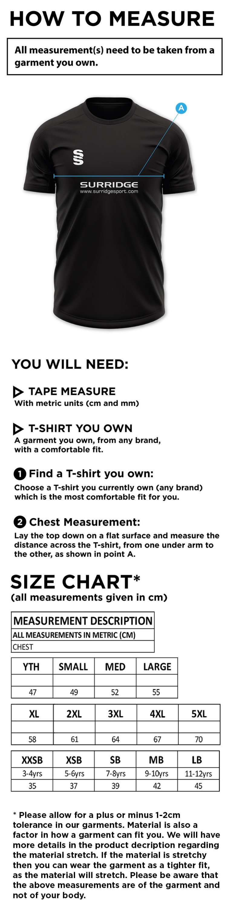 Liverpool CC - Junior Blade Training Shirt - Size Guide