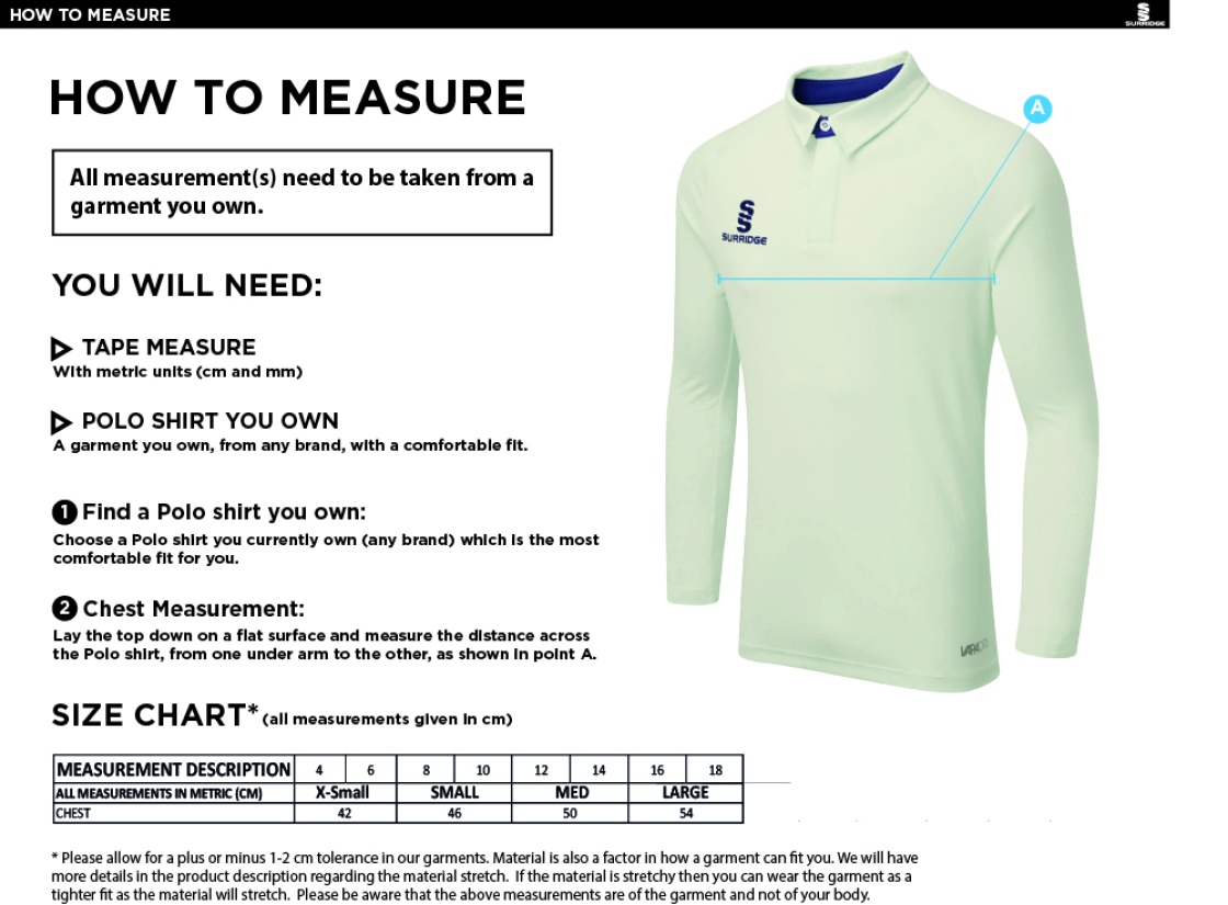 LIVERPOOL CC DUAL LONG SLEEVE CRICKET SHIRT (WOMENS)-Ivory - Size Guide