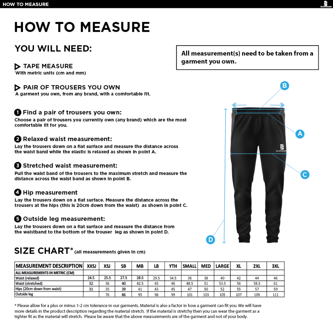 Liverpool CC - Tek Pants - Size Guide