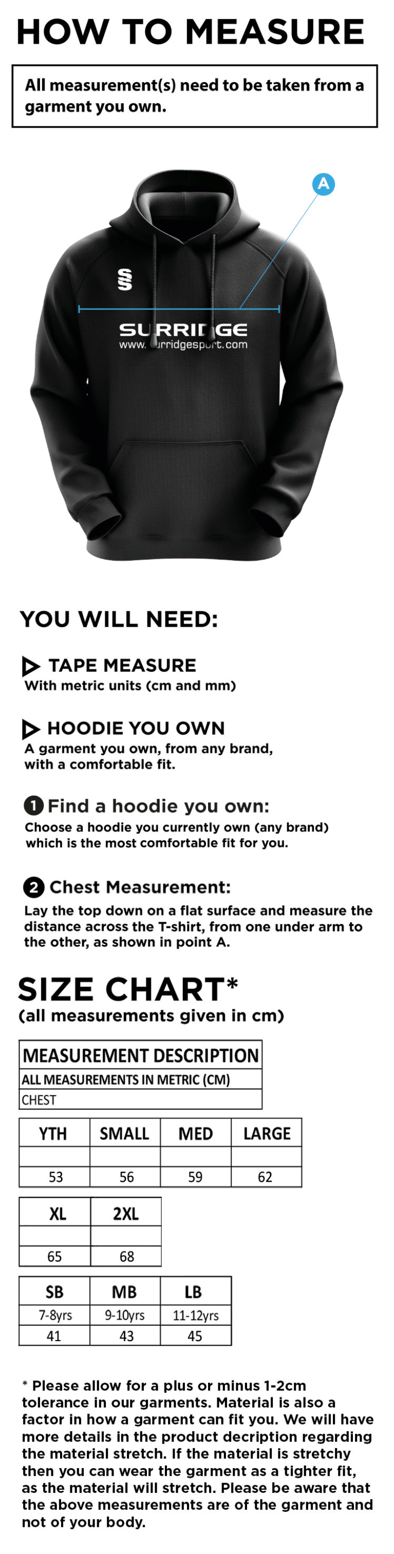 Liverpool CC - Blade Hoody - Size Guide